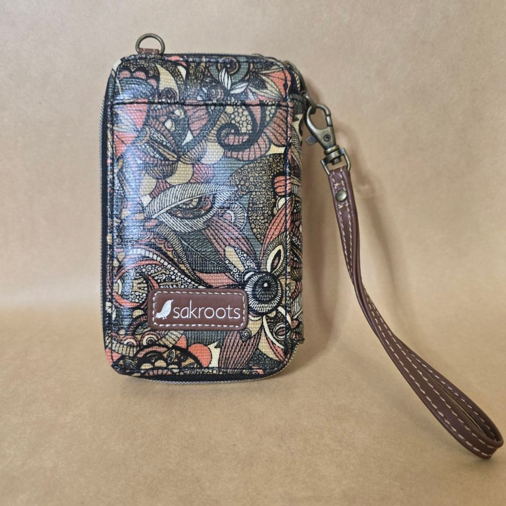 Sakroots Crossbody Phone Wallet Wristlet Zip Organizer Floral Boho NO CB STRAP